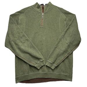 Tommy Bahama 1/4 zip mens sweater L green brown reversible long sleeve pullover